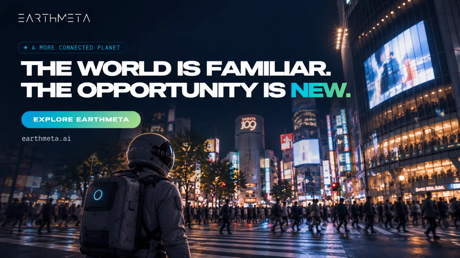 EarthMeta call-to-action artwork: explore the digital Earth